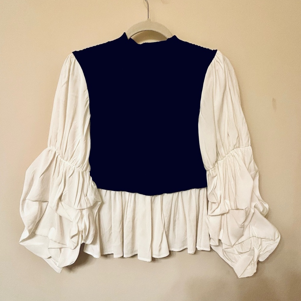 English Factory Black and White blousy sleeve sweater top